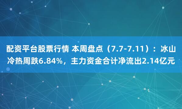 配资平台股票行情 本周盘点（7.7-7.11）：冰山冷热周跌6.84%，主力资金合计净流出2.14亿元